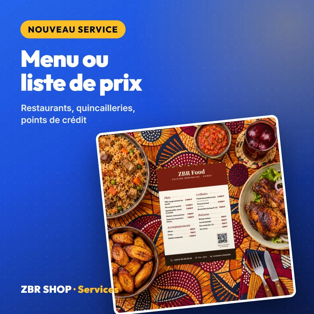 Menu or price list